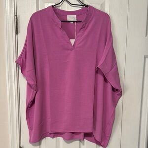 Andree By Unit Magenta Oversized Dolman Sleeve Split Neck Top